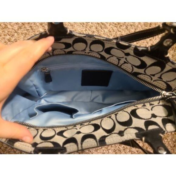 💸SOLD EUC Coach Signature Black Gray Handbag Purse & Matching Wallet - Picture 10 of 16